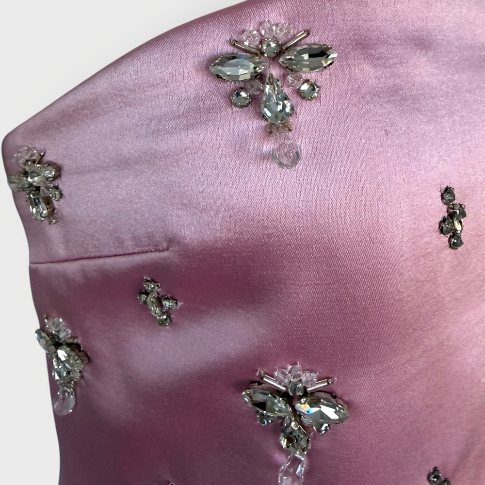 NWT $1098 Elise Blush Pink Satin Crystal Beaded Dress Gown Cocktail XS Rare - Picture 14 of 16